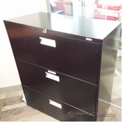 Global Black 3 Drawer Lateral File Cabinet, 36", Locking